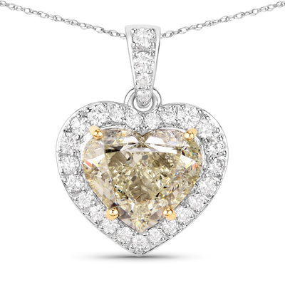 Pendentif en cœur en diamant jaune clair de 4,51 carats en or blanc 18K