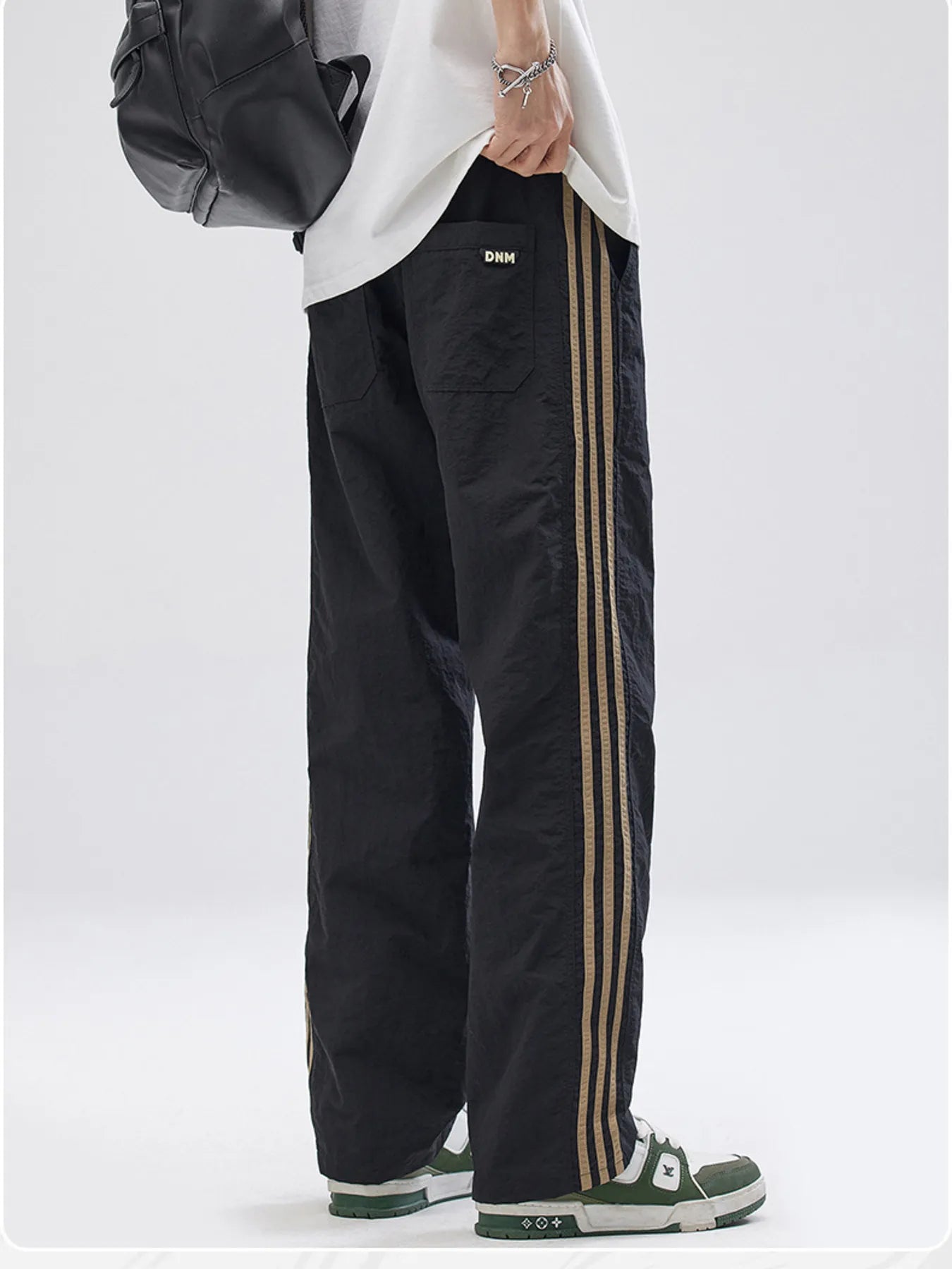 Men's Plus Size Drawstring Wide Leg Pants with Side Stripes