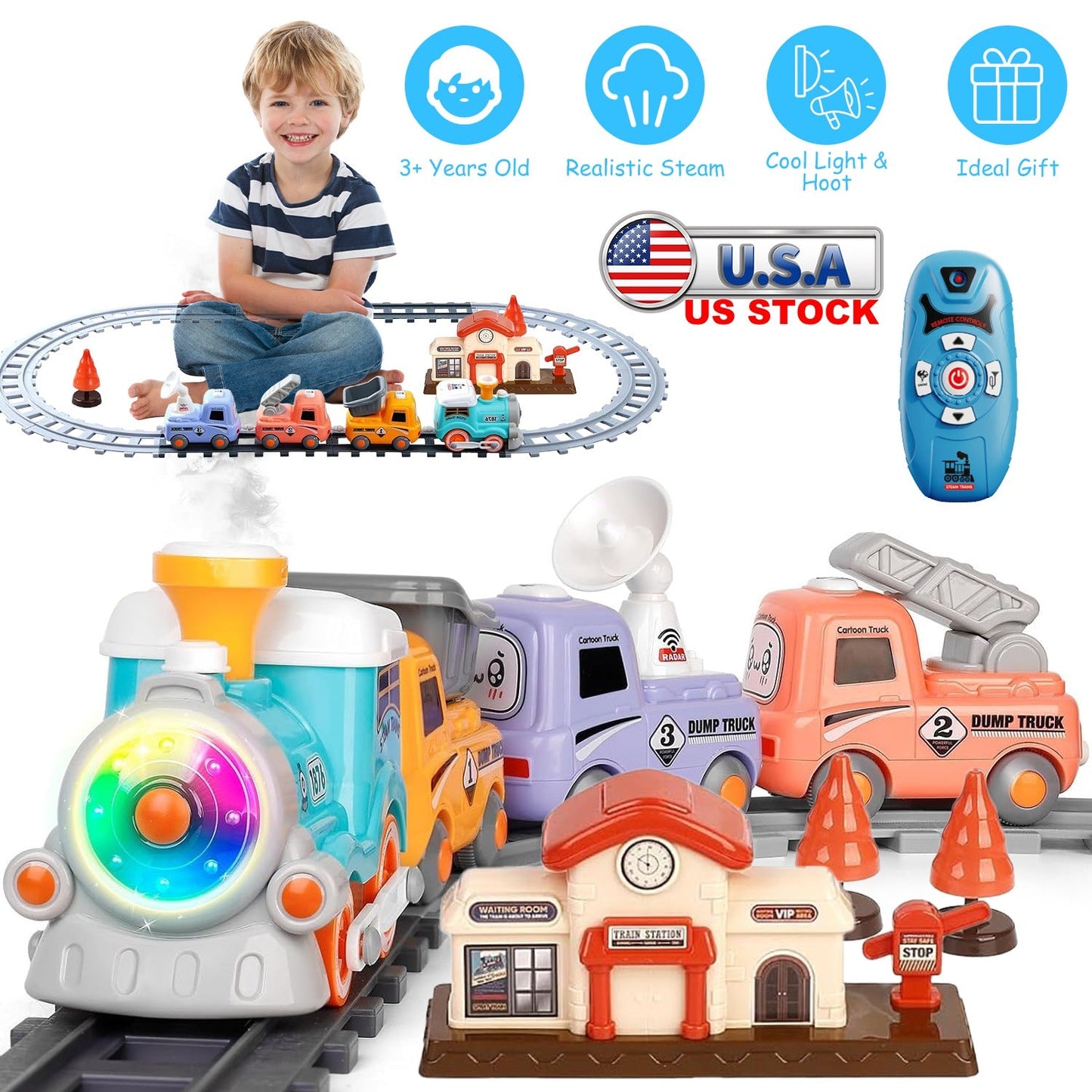 Electric Train Set with Remote Control and Realistic Features