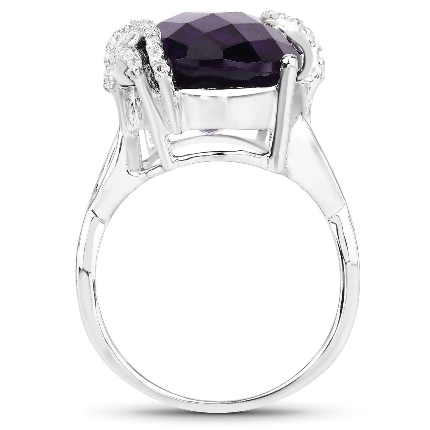 Bague en argent sterling avec améthyste véritable de 10,44 carats et topaze blanche