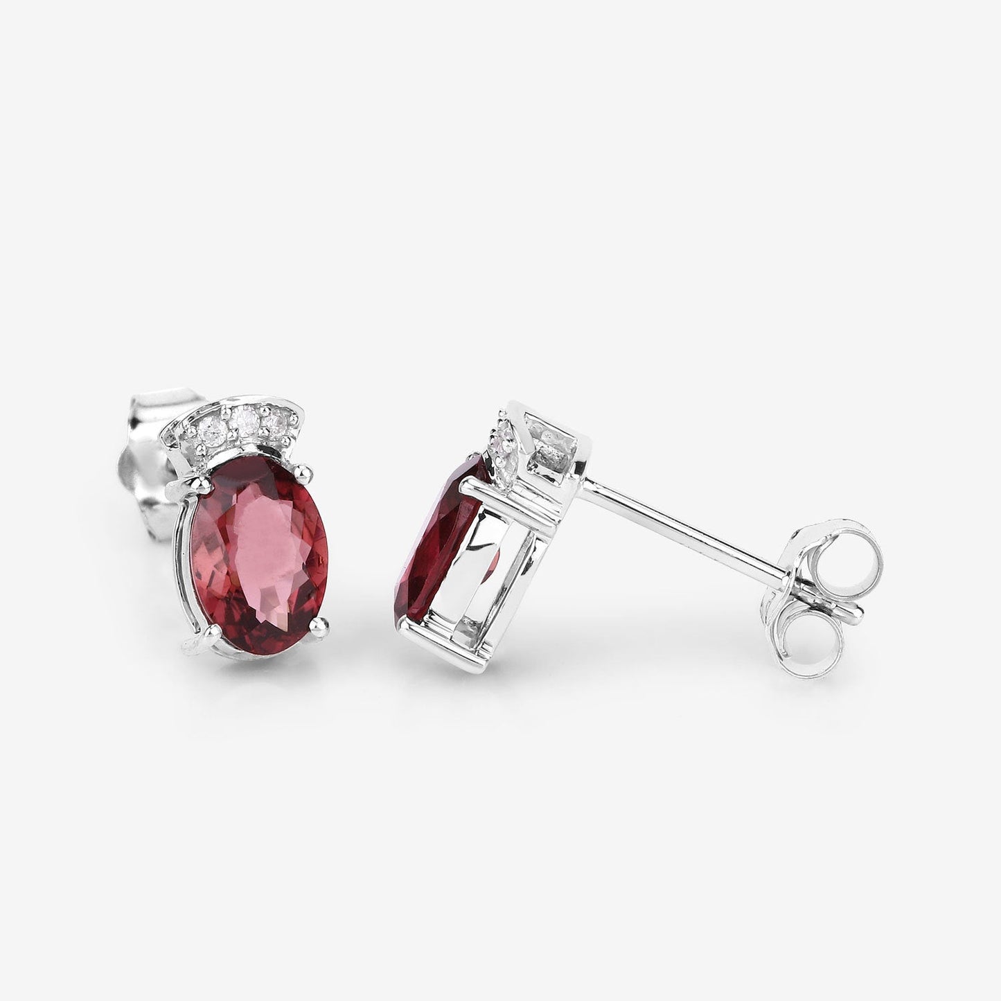 1.35 Carat Genuine Pink Tourmaline & White Diamond Earrings in 14K White Gold