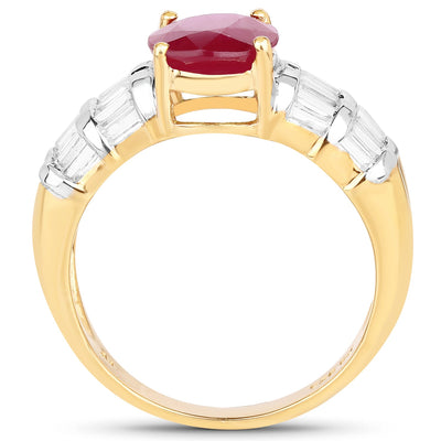 14K Yellow Gold Plated Ruby & White Topaz Sterling Silver Ring