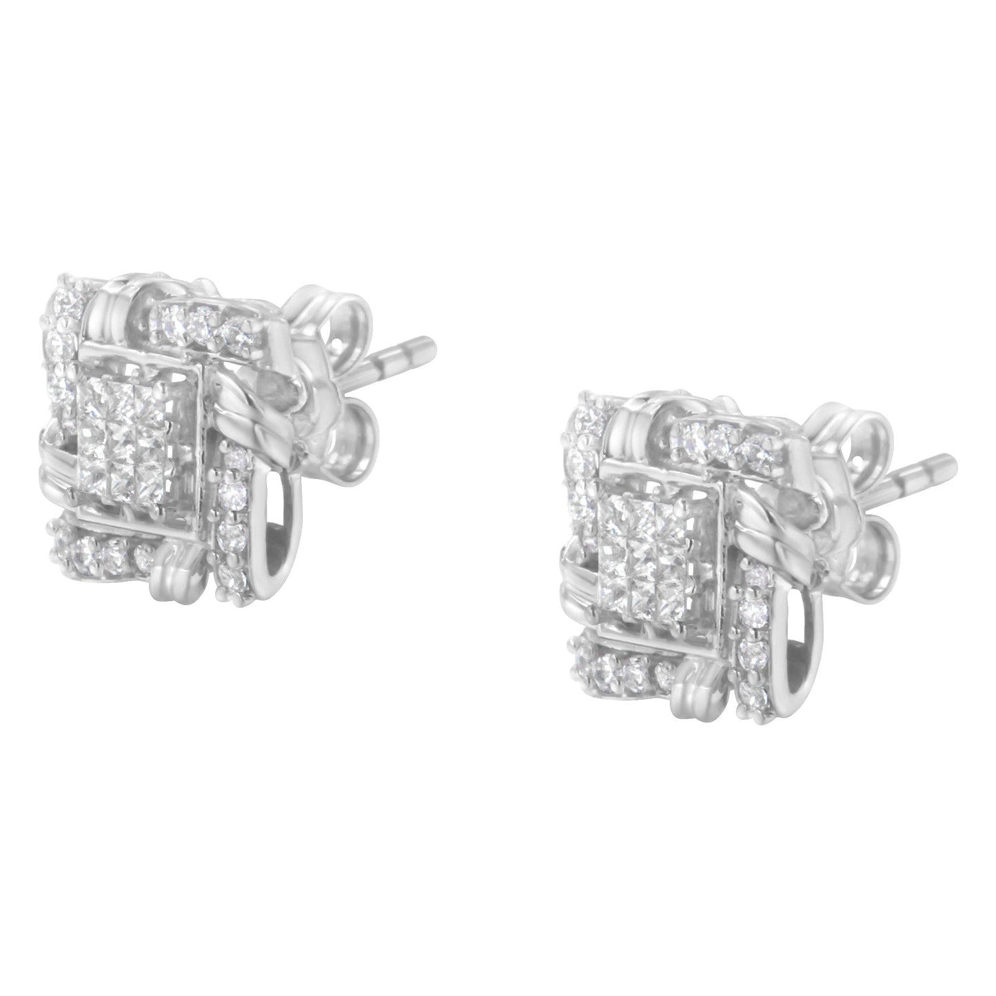 Boucles d'oreilles en diamant taille ronde en argent sterling .925