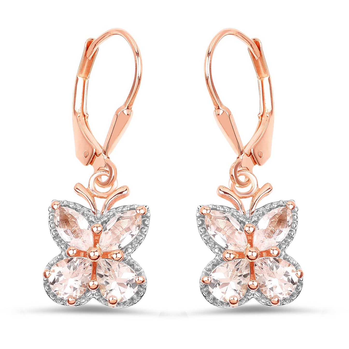 Pendientes Colgantes de Morganita Baño de Oro Rosa de 18K