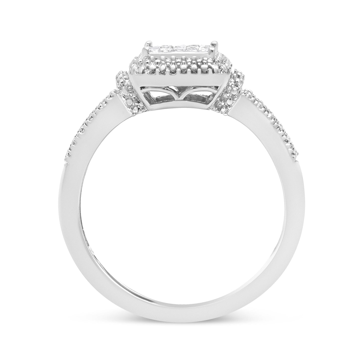 Anillo de diamantes de corte princesa de .925 plata esterlina 1/4 Cttw - Talla 7