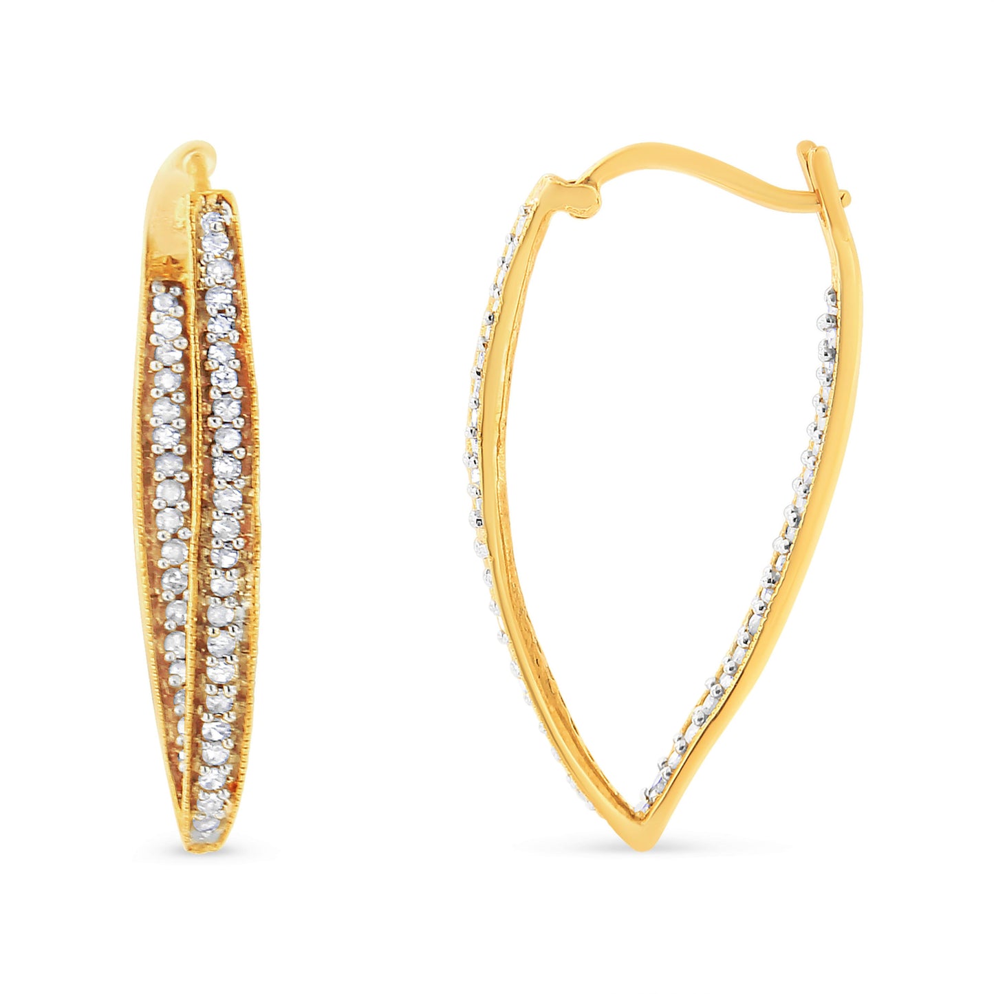 Aros de Aro de Diamante Cortado Redondo de 10K en Oro Amarillo 1/2 Cttw
