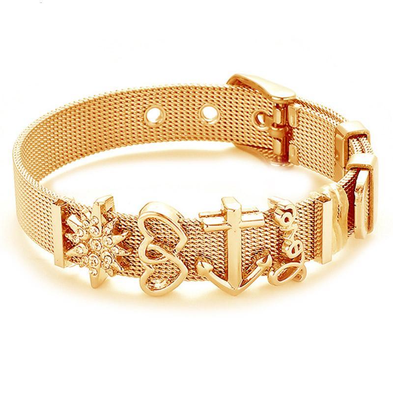 Conjunto de Pulseras de Acero Inoxidable Elegante con Charm de Corazón de Cristal