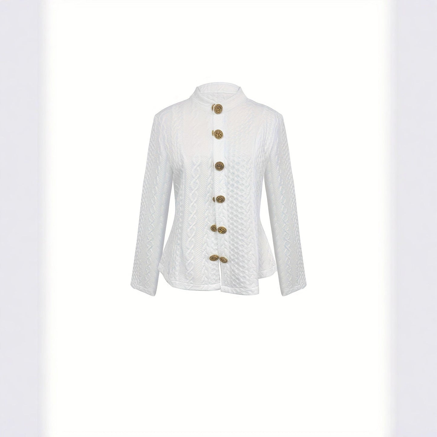 Women's Solid Color Textured Fabric Stand Up Collar Jacket