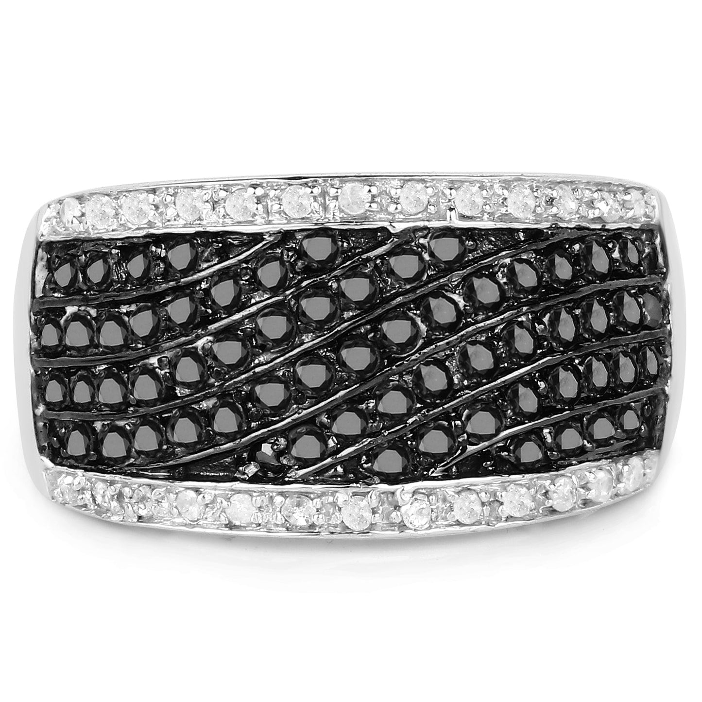 Anillo de Compromiso de Diamante Negro Genuino de 0.79 Quilates en Plata de Ley