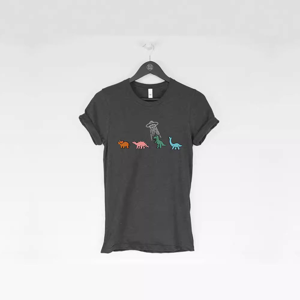 Round-neck Dinosaur Print Short Sleeve T-Shirt