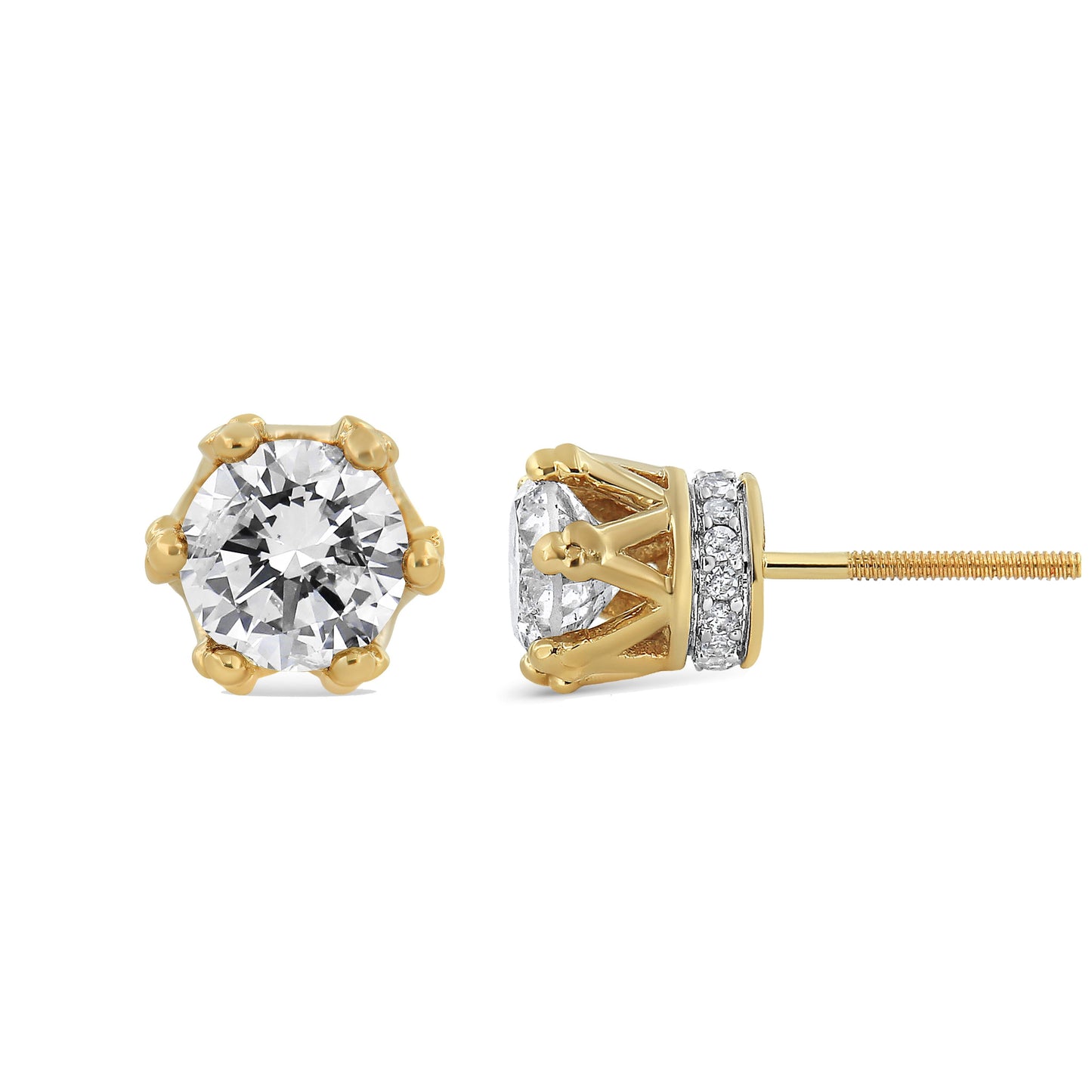 Pendientes de Stud de Corona de Diamante Redondo de Oro Amarillo de 14K