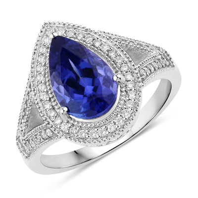 2.60 Carat Genuine Tanzanite and Diamond 14K White Gold Ring