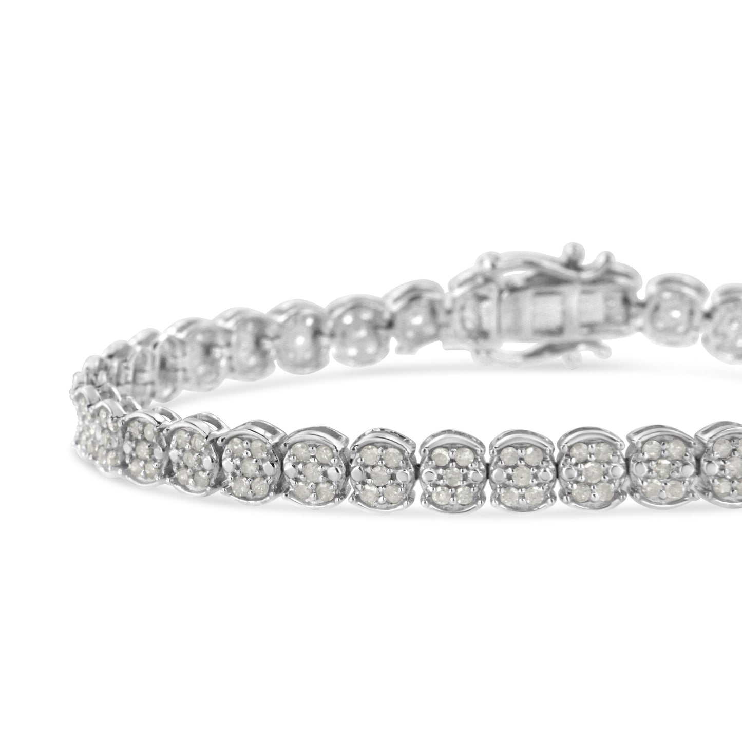 .925 Sterling Silver Diamond Cluster Link Bracelet - Size 7.25"