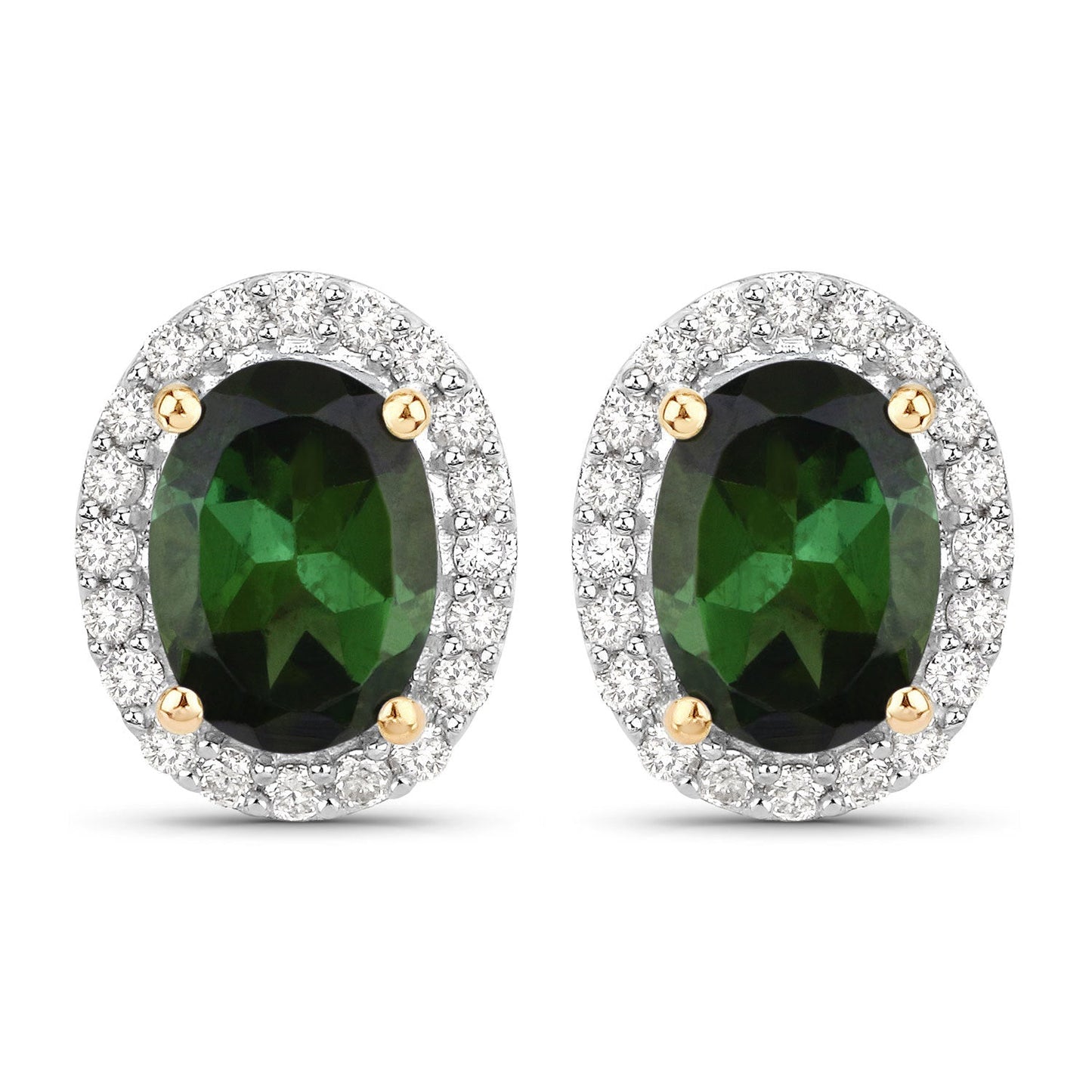 1.92 Carat Green Tourmaline & Diamond 14K Yellow Gold Earrings
