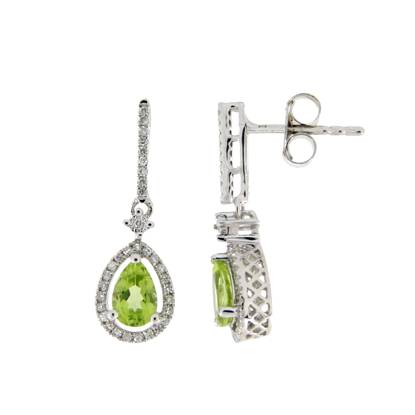 1.10ct Peridot & Diamond Dangle Earrings in 14KT White Gold