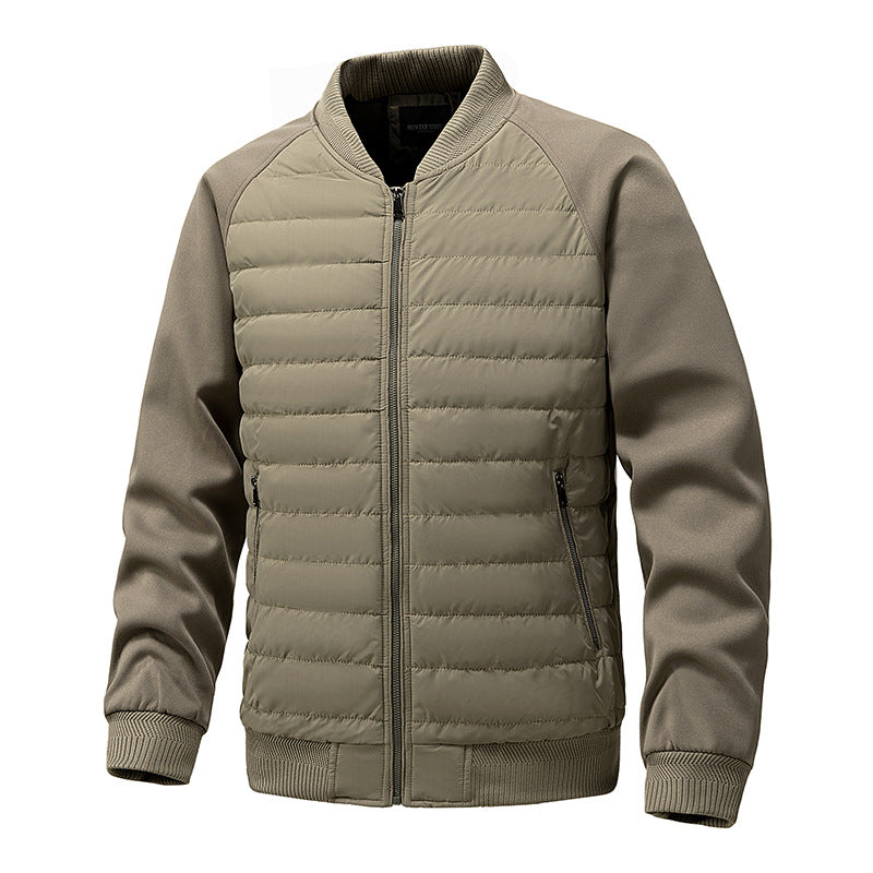 Color-Blocked Cotton-Padded Bomber Jacket for Men