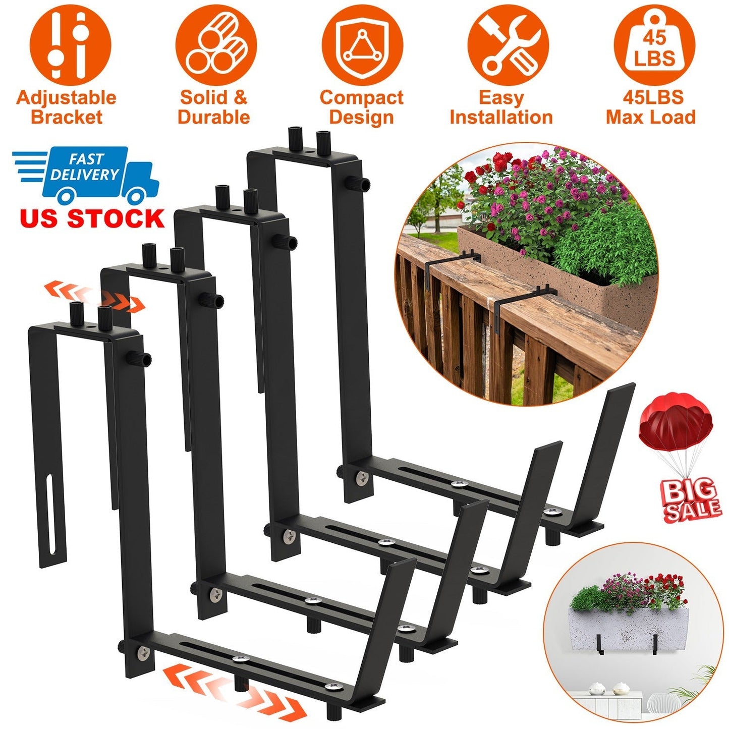 4 Soportes Ajustables para Cajas de Plantas para Exhibición en Ventanas