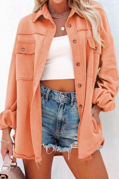 Women Exposed Seam Collared Neck Button Up Jacket