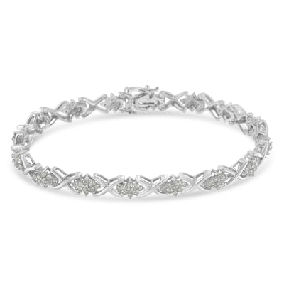 Bracelet de tennis en argent sterling .925 avec clusters de diamants en X