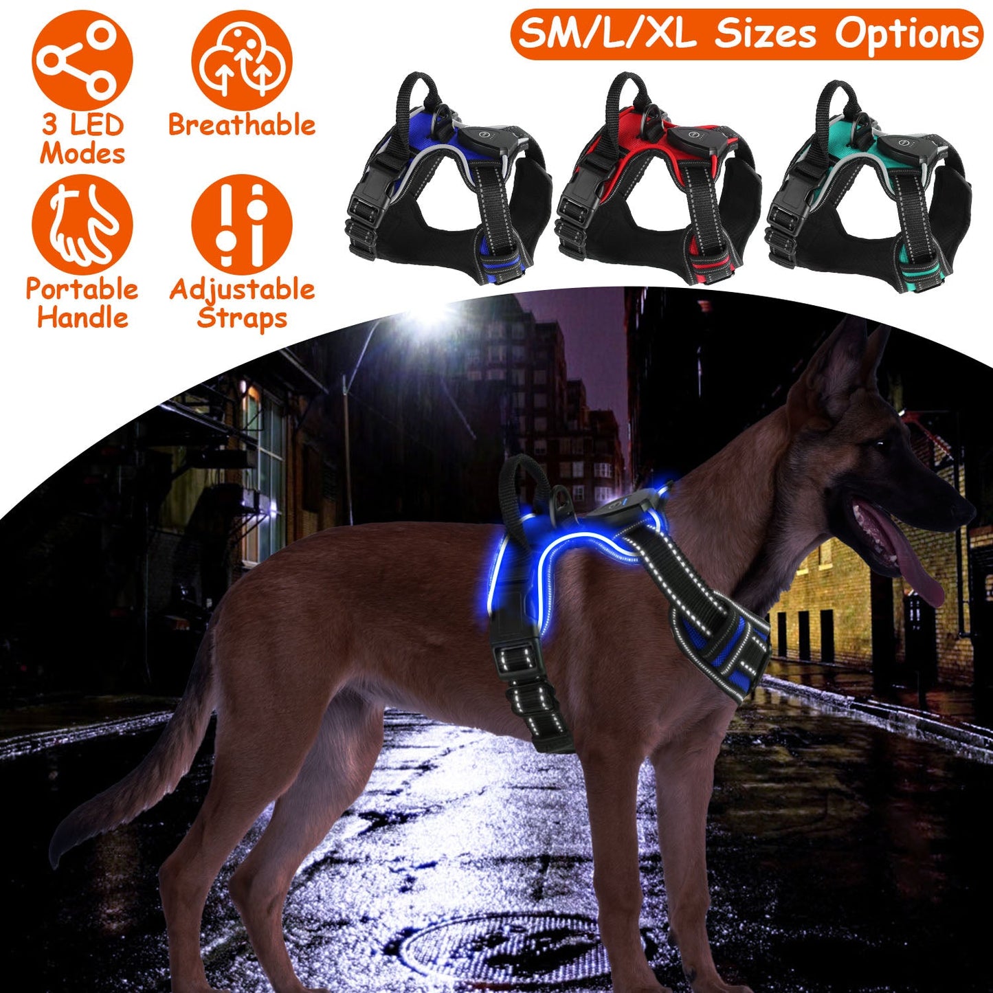 Harnais LED rechargeable Gbruno pour des promenades nocturnes en toute sécurité