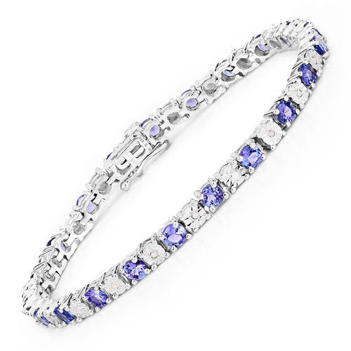 5.44 Carat Genuine Tanzanite and White Diamond Bracelet