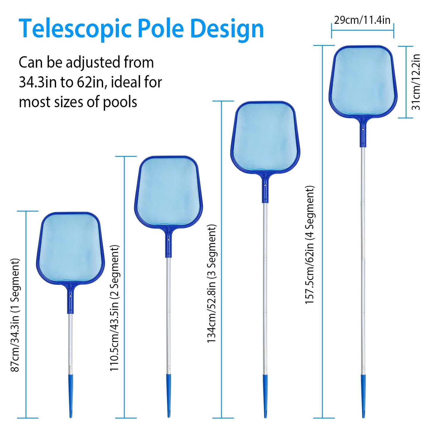Skimmer de piscina telescópico premium con red de malla fina