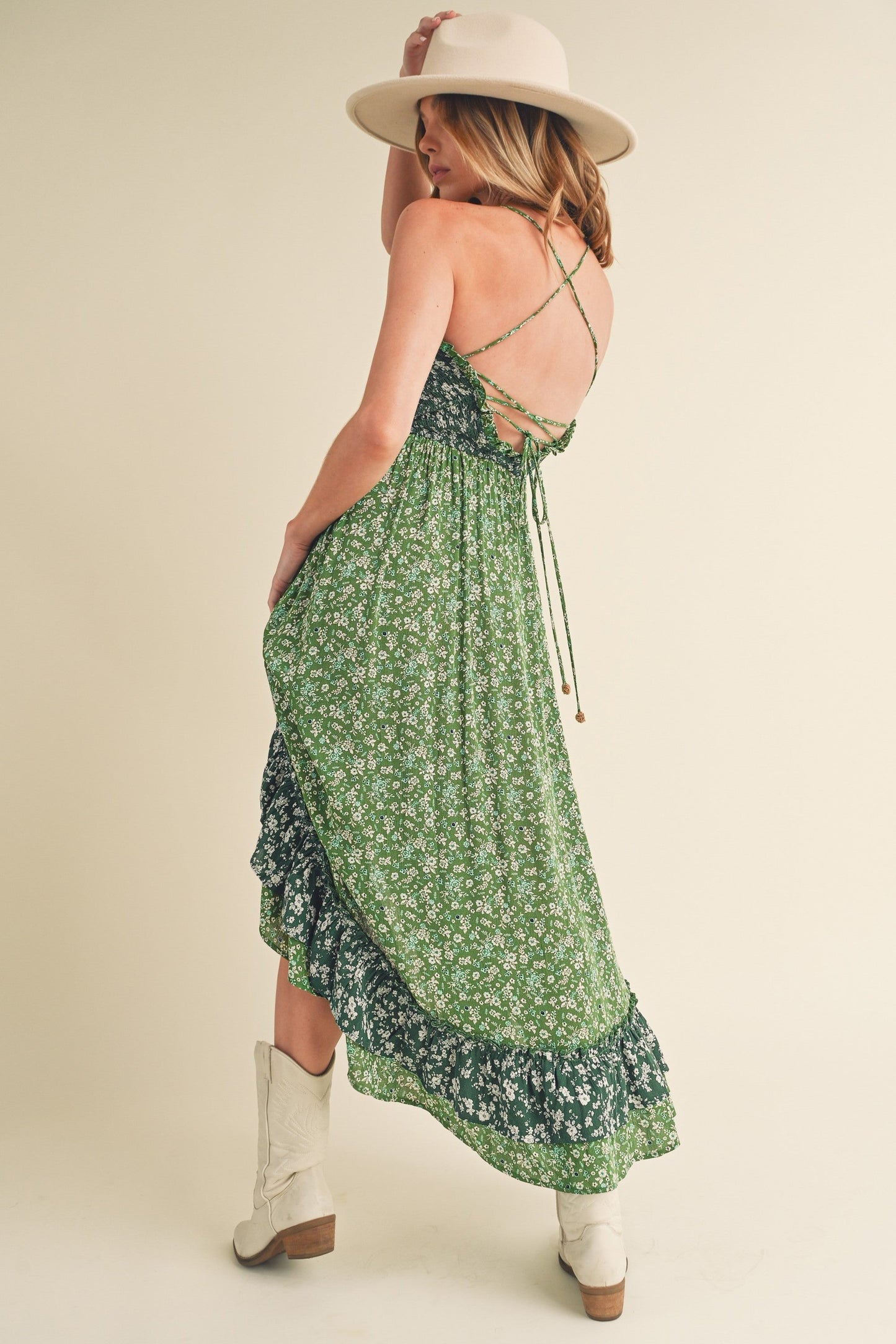 Ditsy Floral Ruffled Hem Maxi Cami Dress for Women