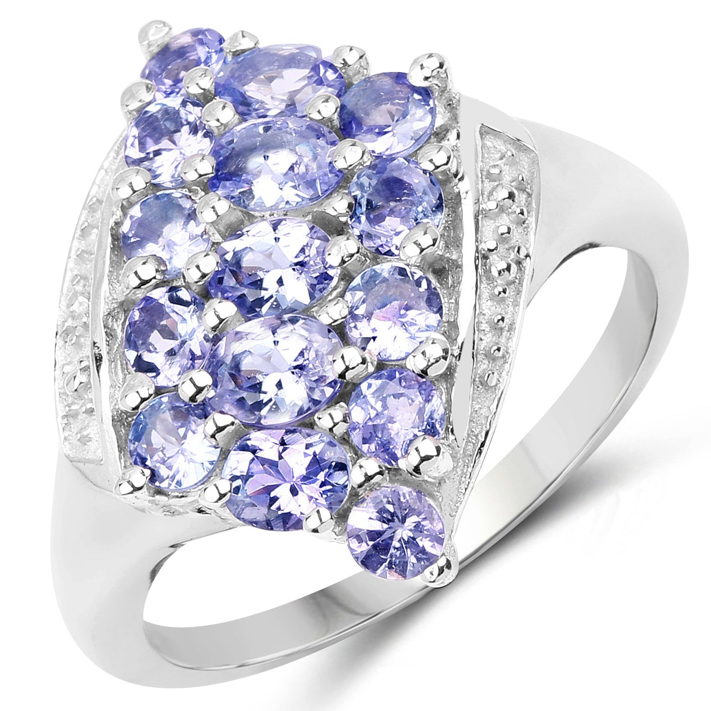 Anillo de Clúster de Tanzanita Genuina de 1.85 Quilates en Plata Esterlina