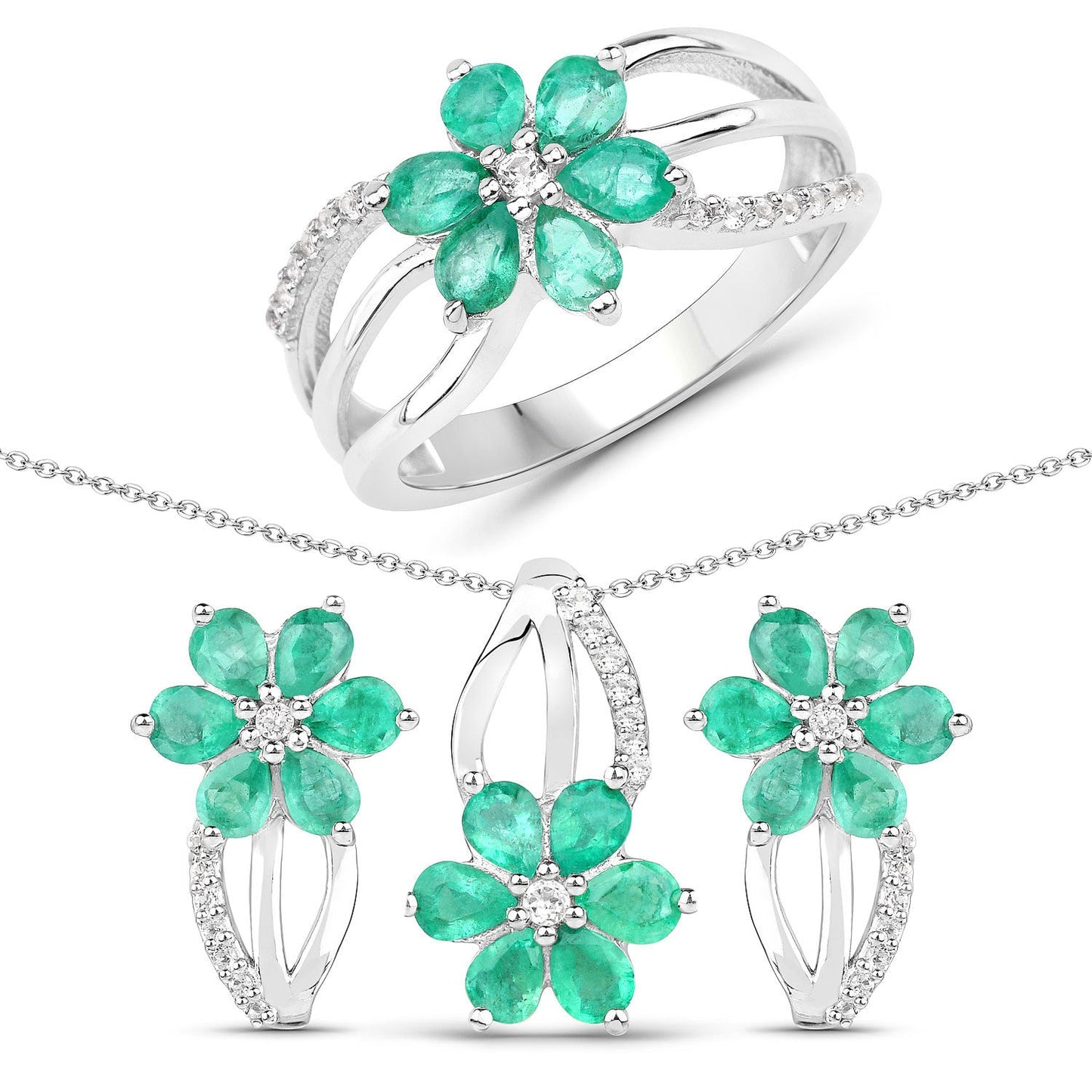Ensemble de bijoux en émeraude véritable de 3,61 carats et topaze blanche