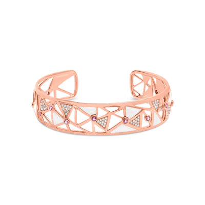 Brazalete abierto de 14K oro rosa con diamantes y turmalinas rosas - 7"