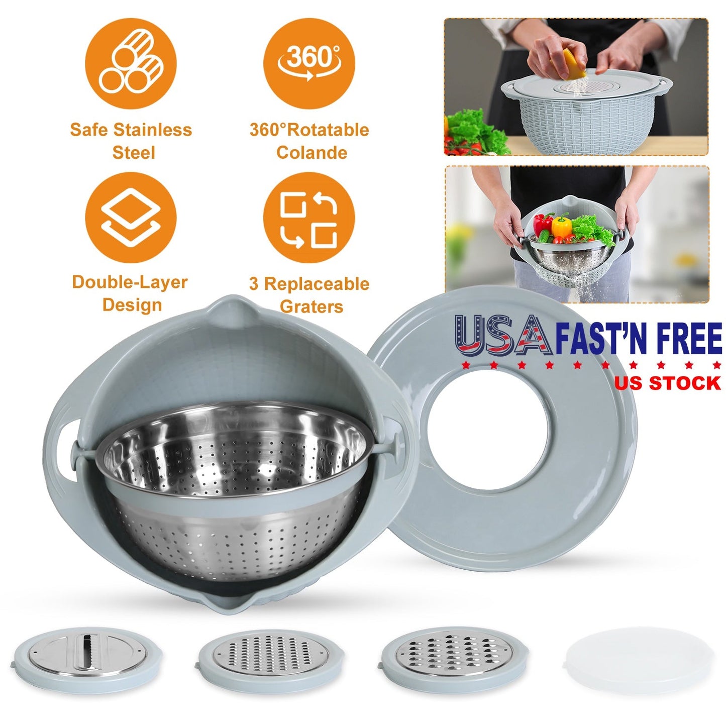 Multifunctional Mixing Bowl Set with Colander and Graters