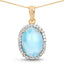 Pendentif en Larimar et Topaze Blanche Plaqué Or Jaune 14K