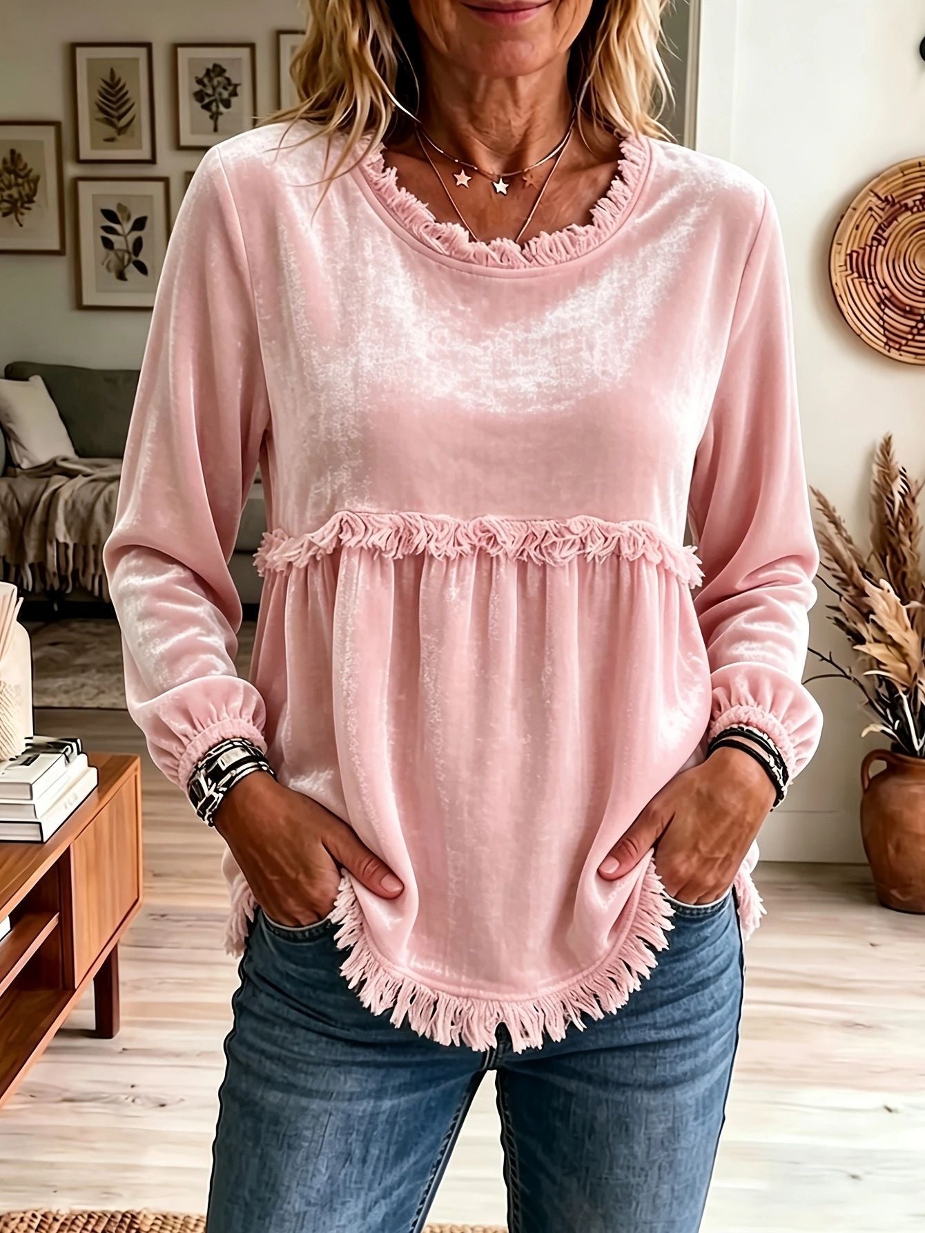 Haut Femme à Manches Amples en Dentelle et Patchwork