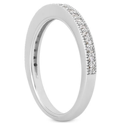 14k White Gold Pave Diamond Milgrain Wedding Ring Band Set