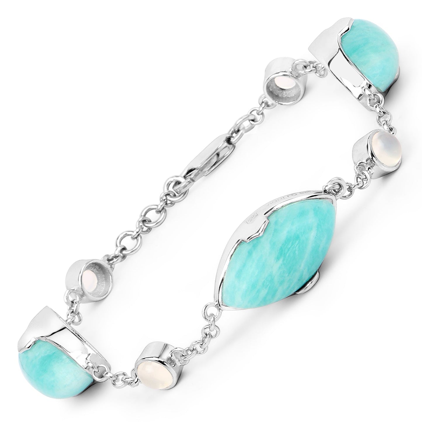 29.70 Carat Genuine Amazonite & White Agate Sterling Silver Bracelet