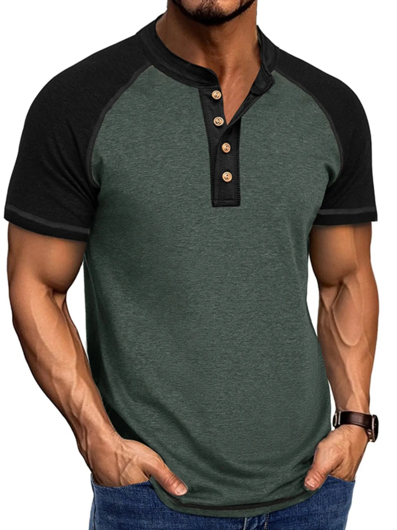 T-shirt Henley Raglan Color Block pour homme