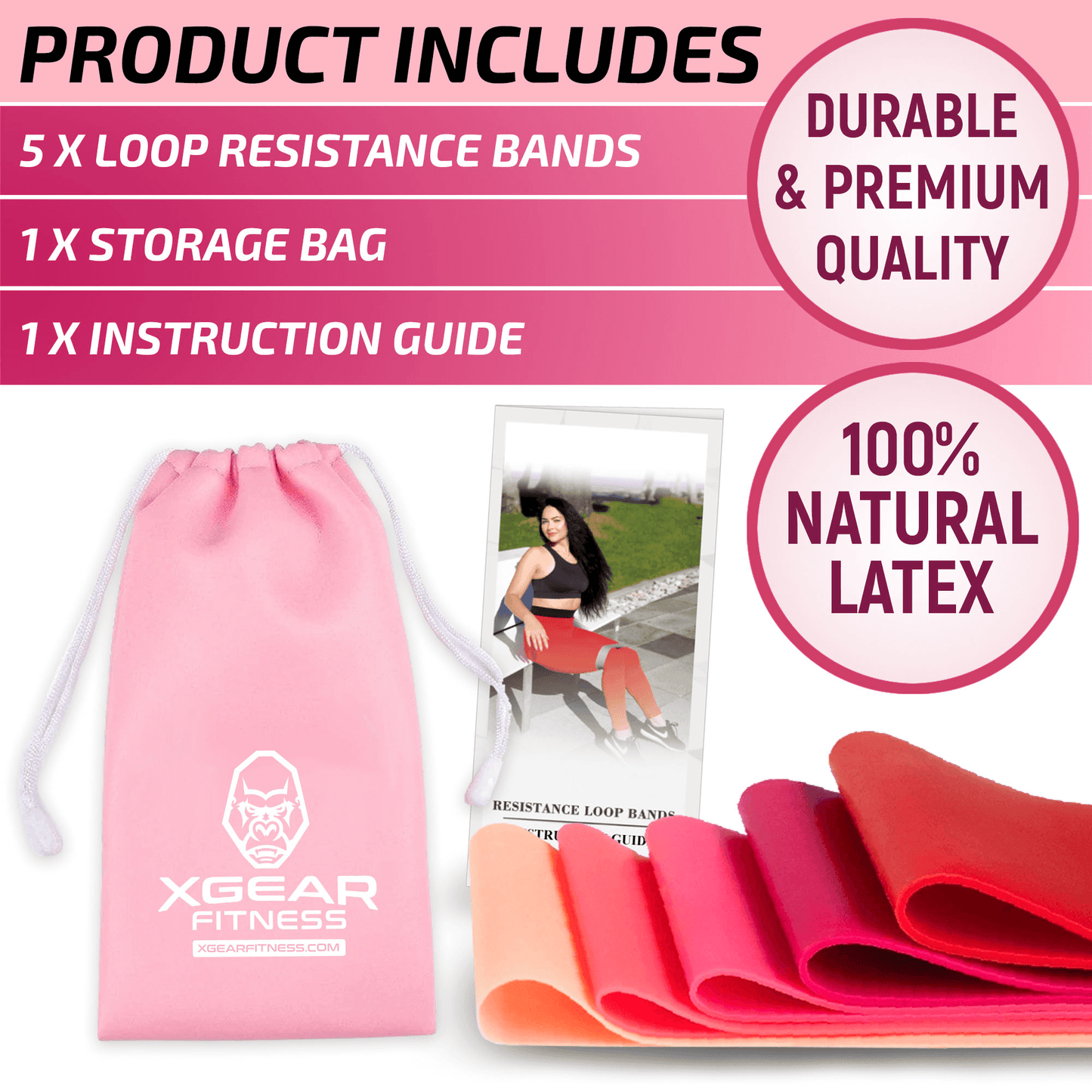 Ensemble de bandes de résistance XGear Fitness Loop de 5 avec sac de transport