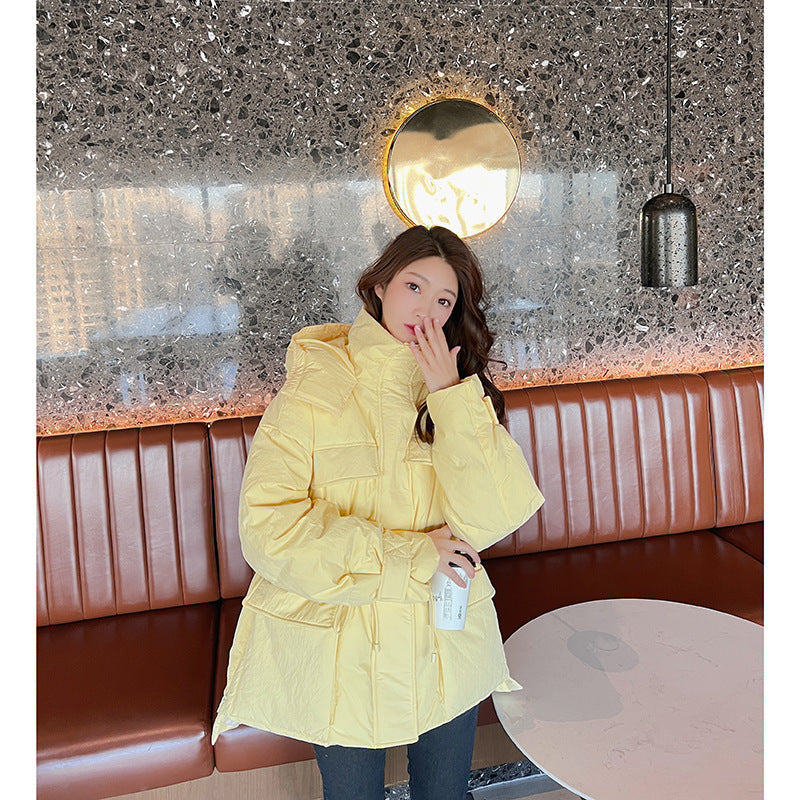 Mid-Length Hooded Puffer Jacket with Down Filling