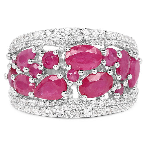 3.89 Carat Genuine Ruby and White Zircon Sterling Silver Ring
