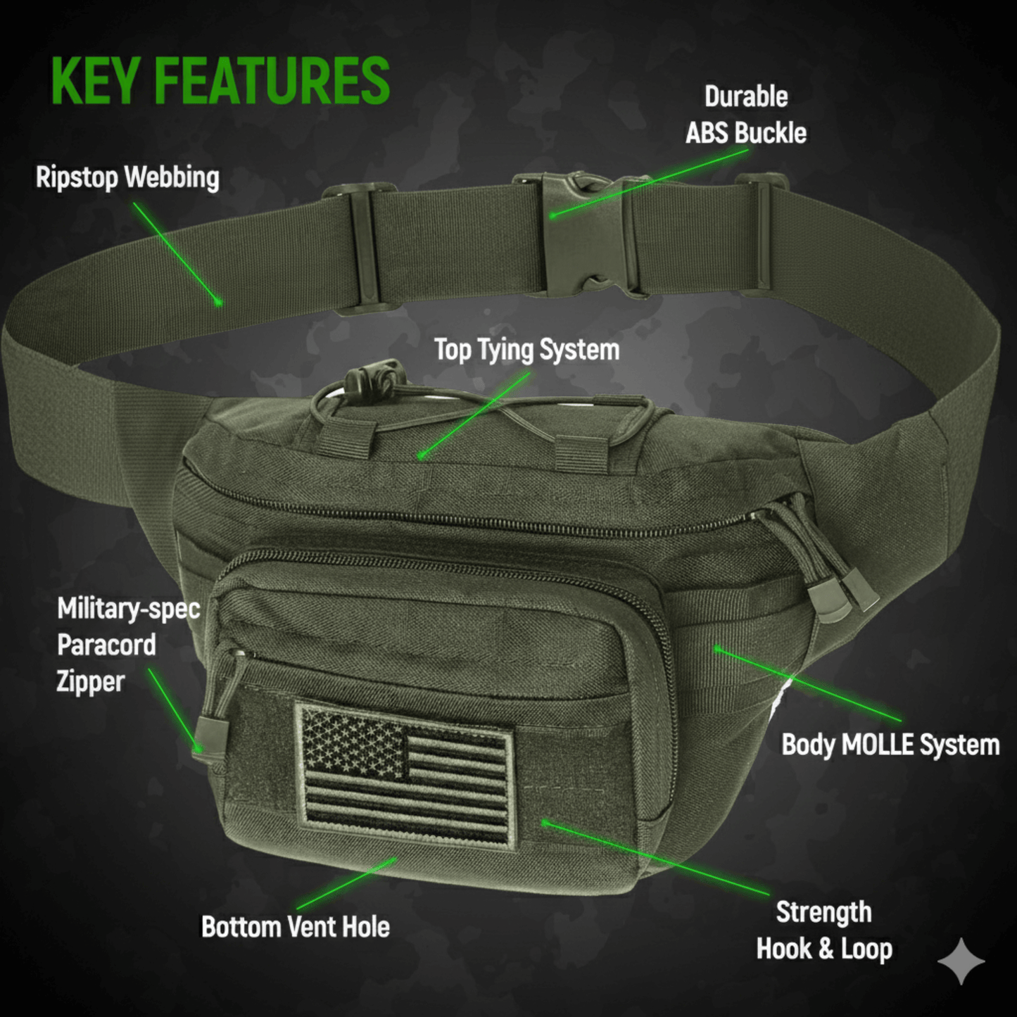 Bolsa de Cintura Táctica para Caza XGear con Parche de Bandera de EE. UU.