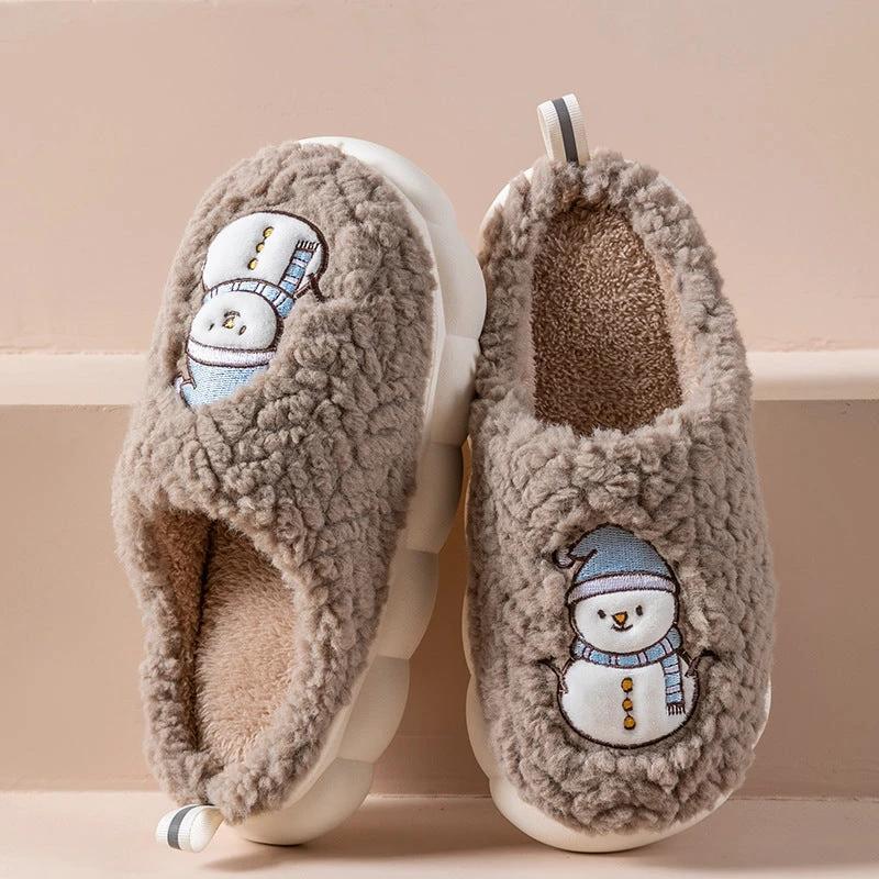 Chaussons Bonhomme de Neige - Chaussures d'Hiver en Peluche Antidérapantes