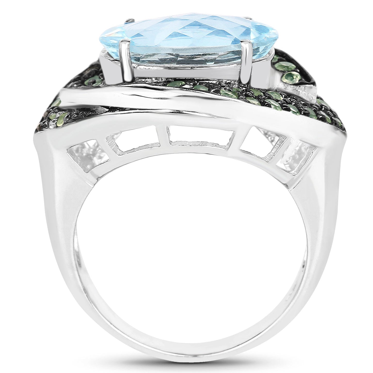 Anillo de Plata Esterlina con Topacio Azul y Peridoto de 7.39 Quilates