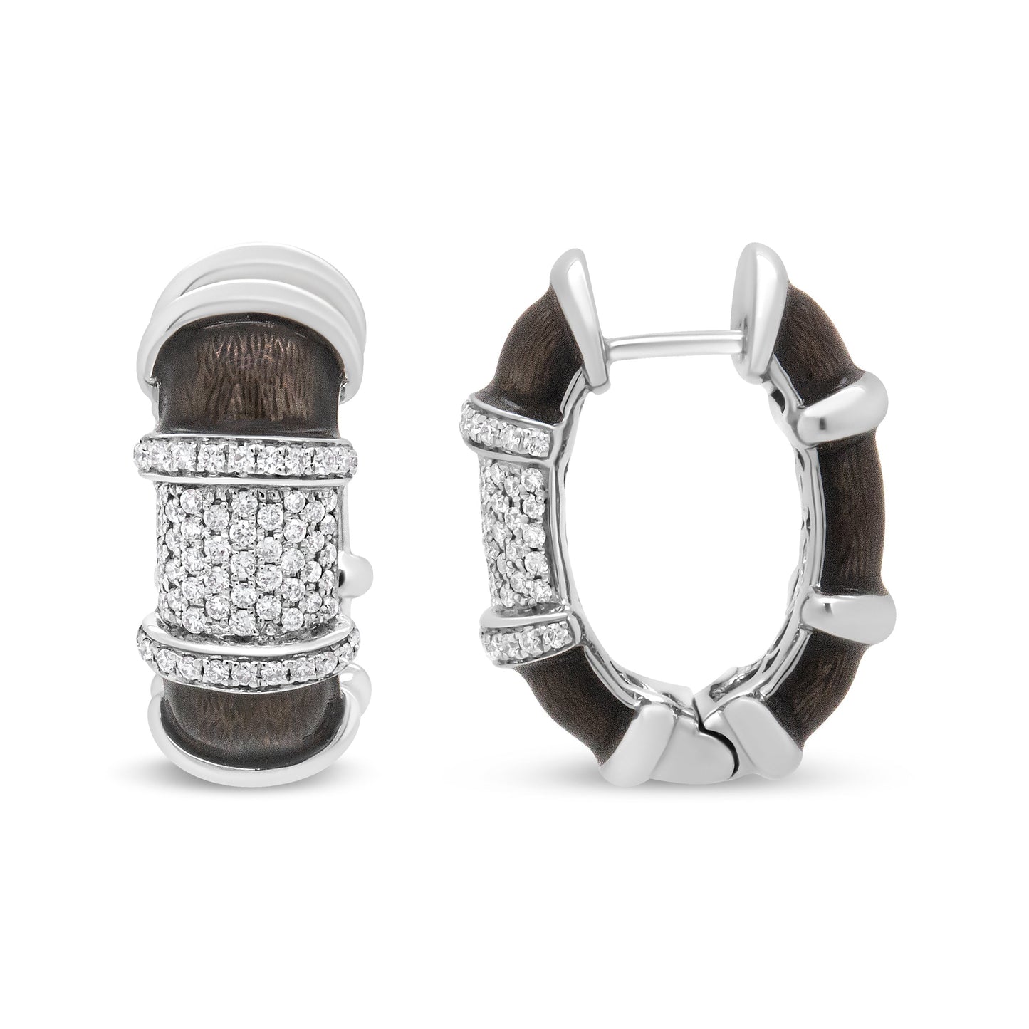 Boucles d'oreilles créoles huggie en argent sterling plaqué or blanc 18K avec diamants