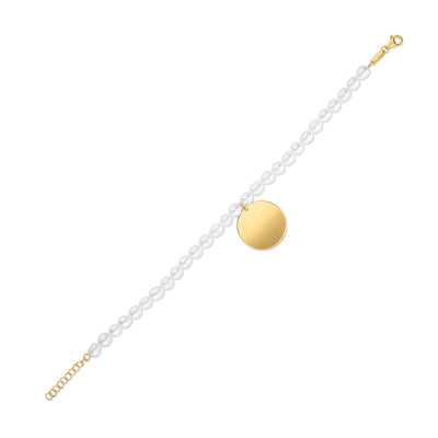 Bracelet en charme avec tag en perle en or jaune 14k