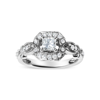 14K White Gold Diamond Halo Engagement Ring - Size 7