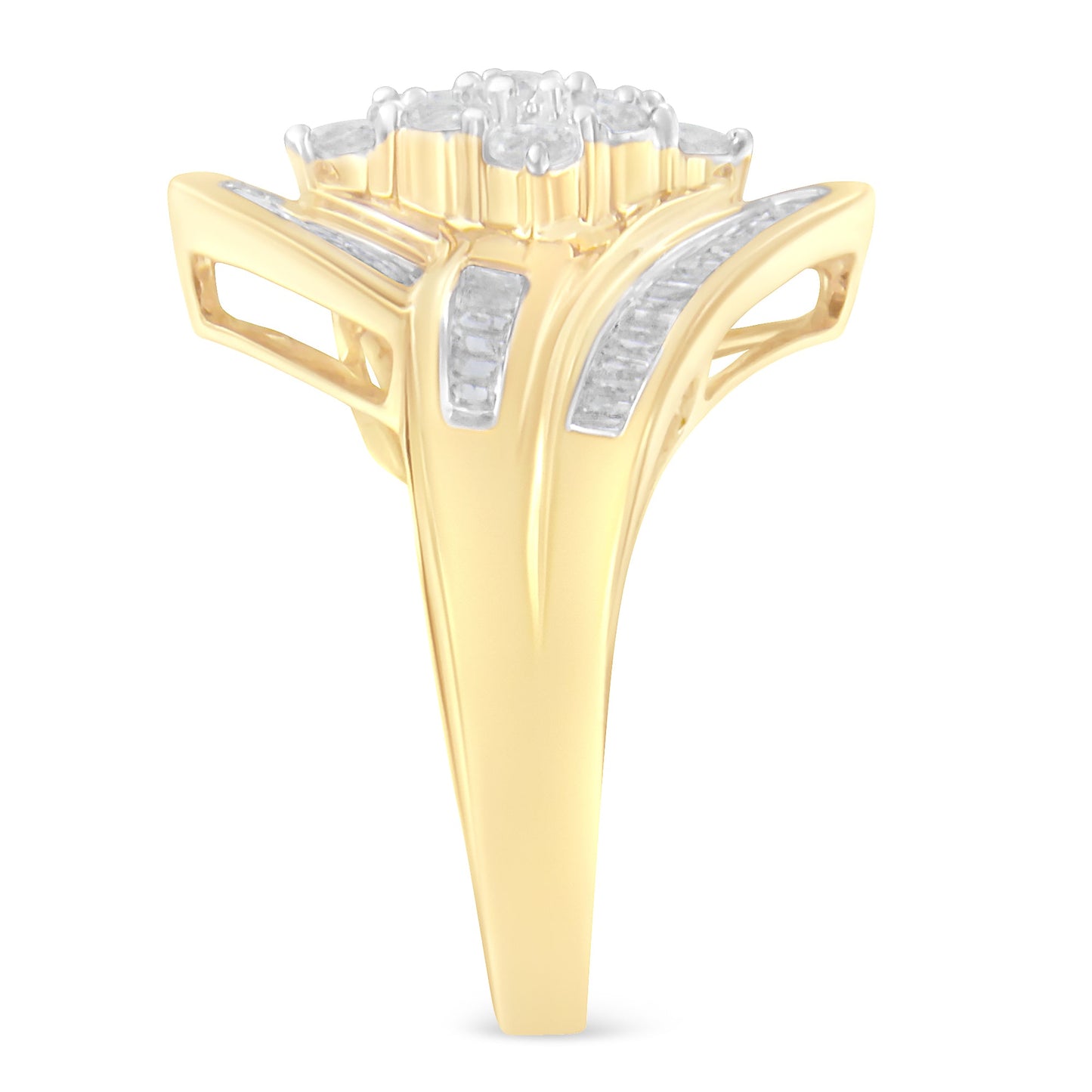 10K Yellow Gold Diamond Bypass Cluster Ring - Size 7
