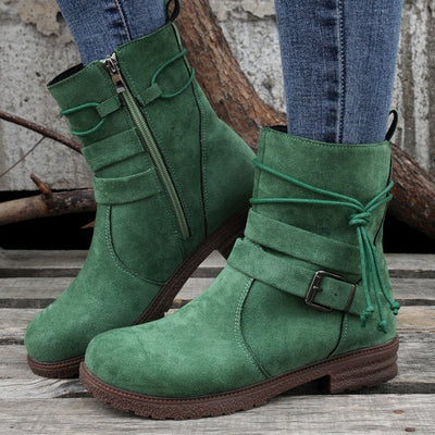 Botas de Moda con Tacón Cuadrado y Punta Redonda con Cremallera Lateral