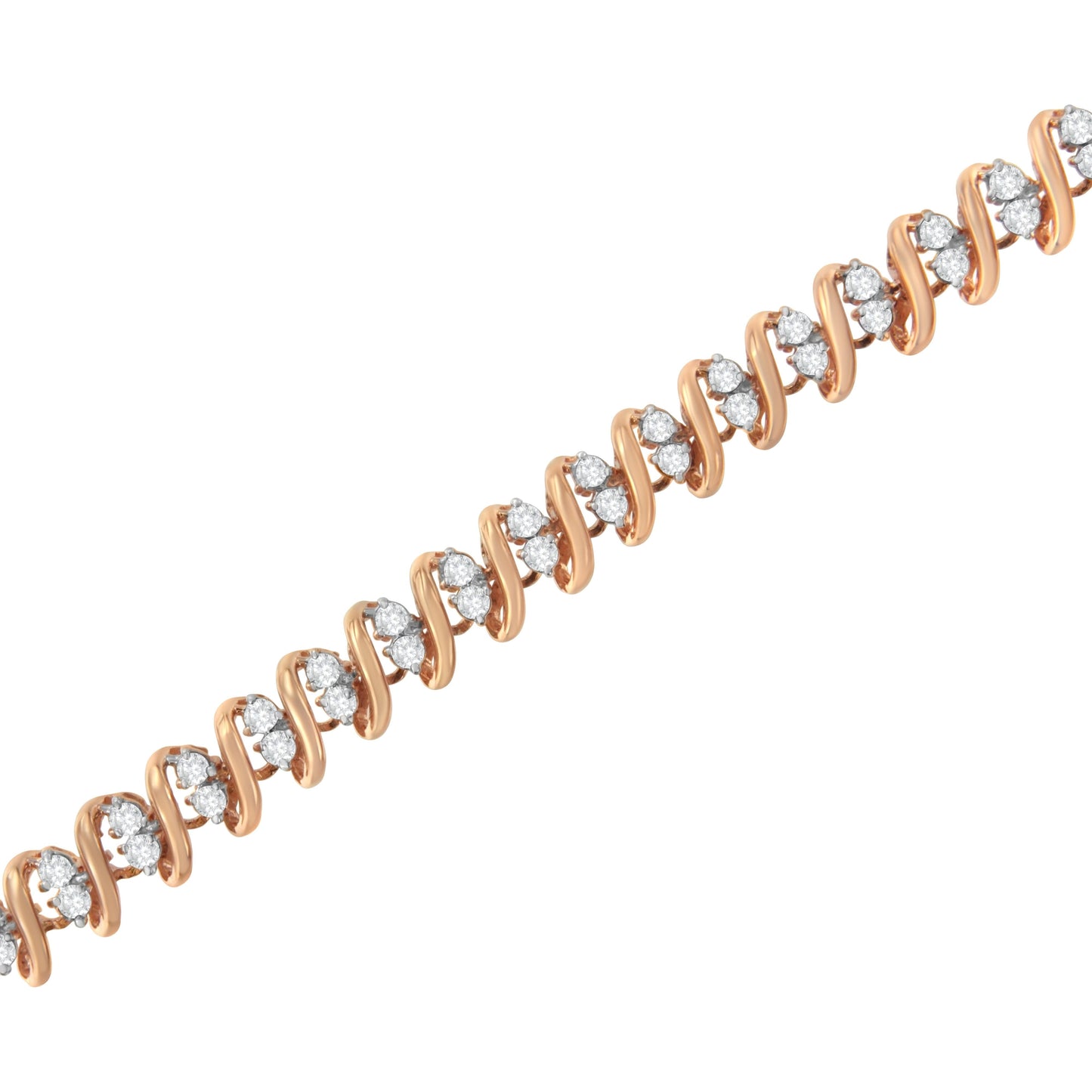 Bracelet de tennis en argent sterling plaqué or rose 14KT avec diamants en S