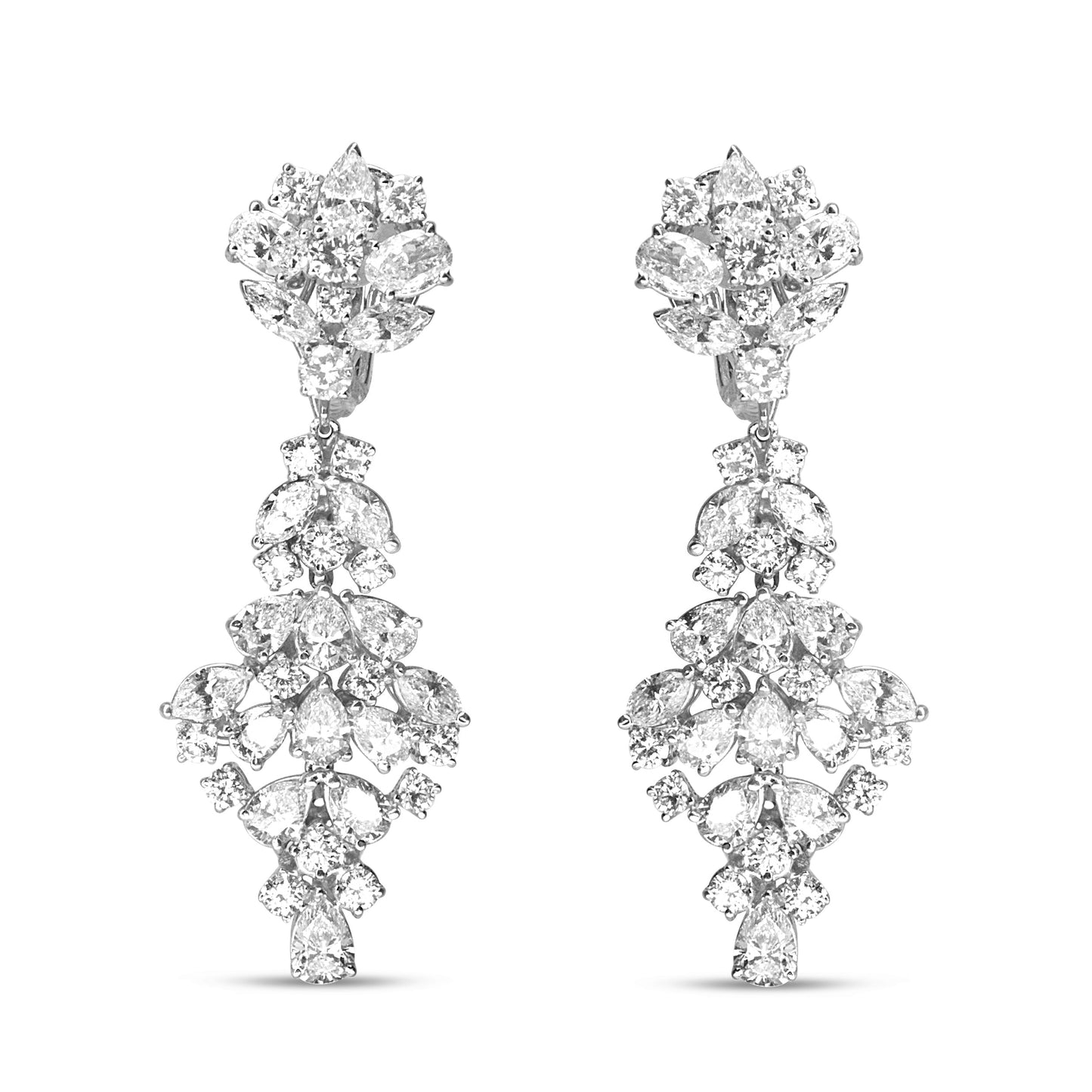 Pendientes de Clip-On de Diamantes en Racimo de Oro Blanco de 18K