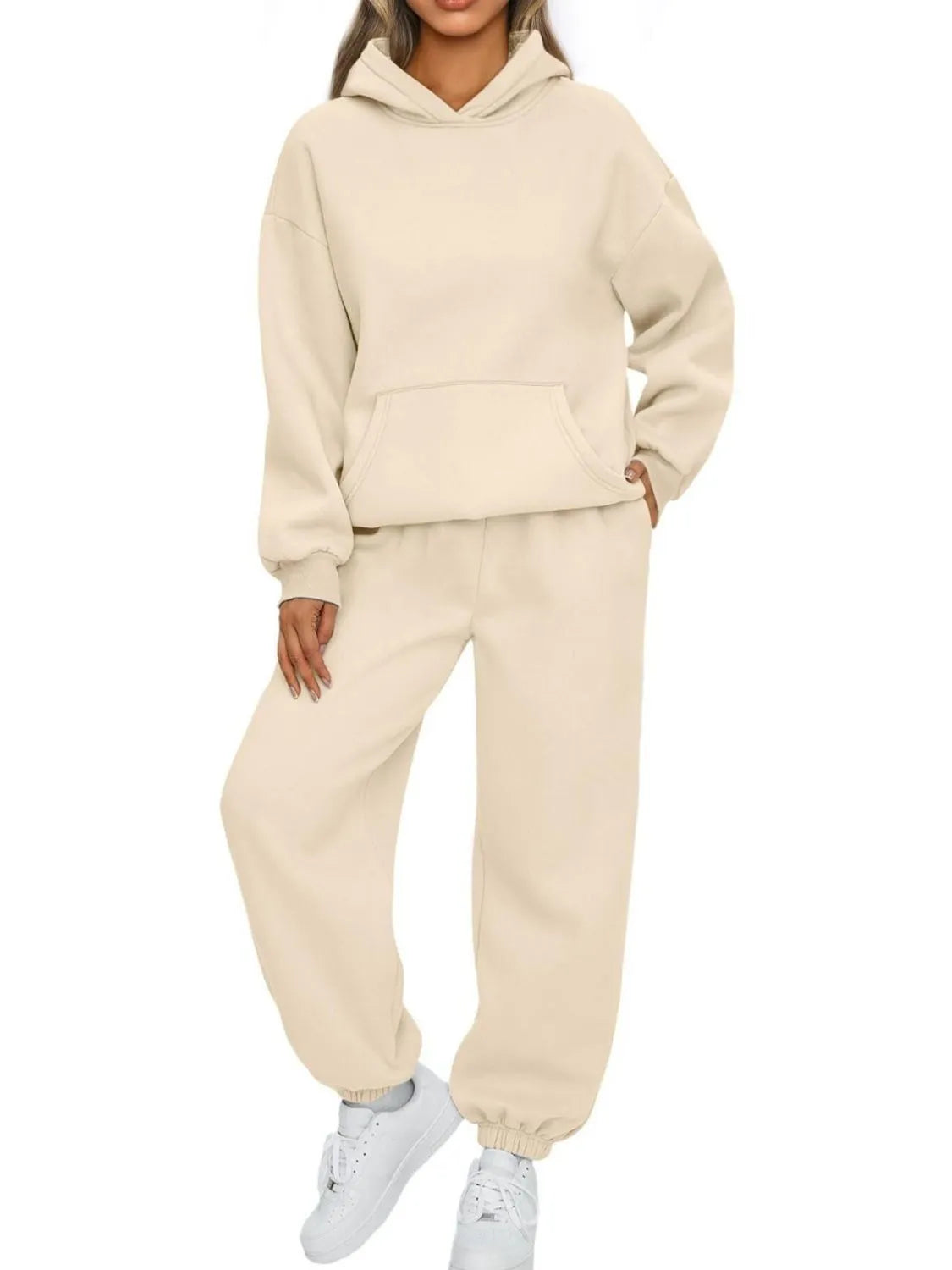 Plus Size Kangaroo Pocket Hoodie and Joggers Set